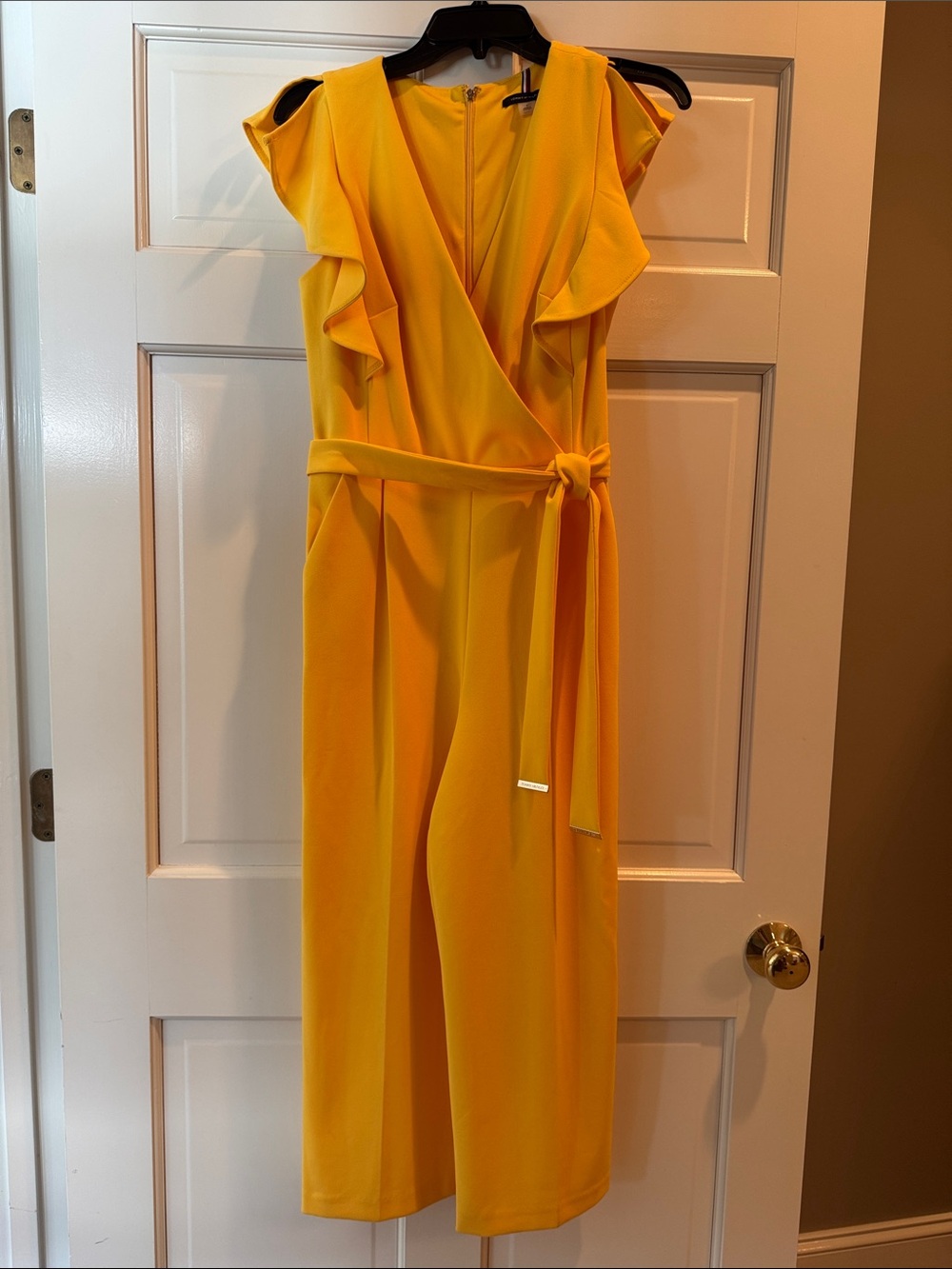 Tommy Hilfiger Yellow Ruffle Wrap Jumpsuit with Self-Tie Belt